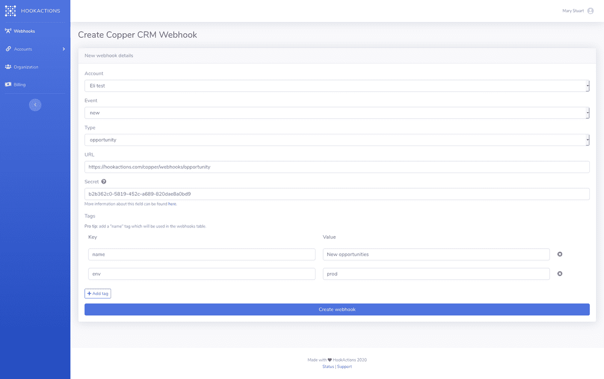 Create webhook