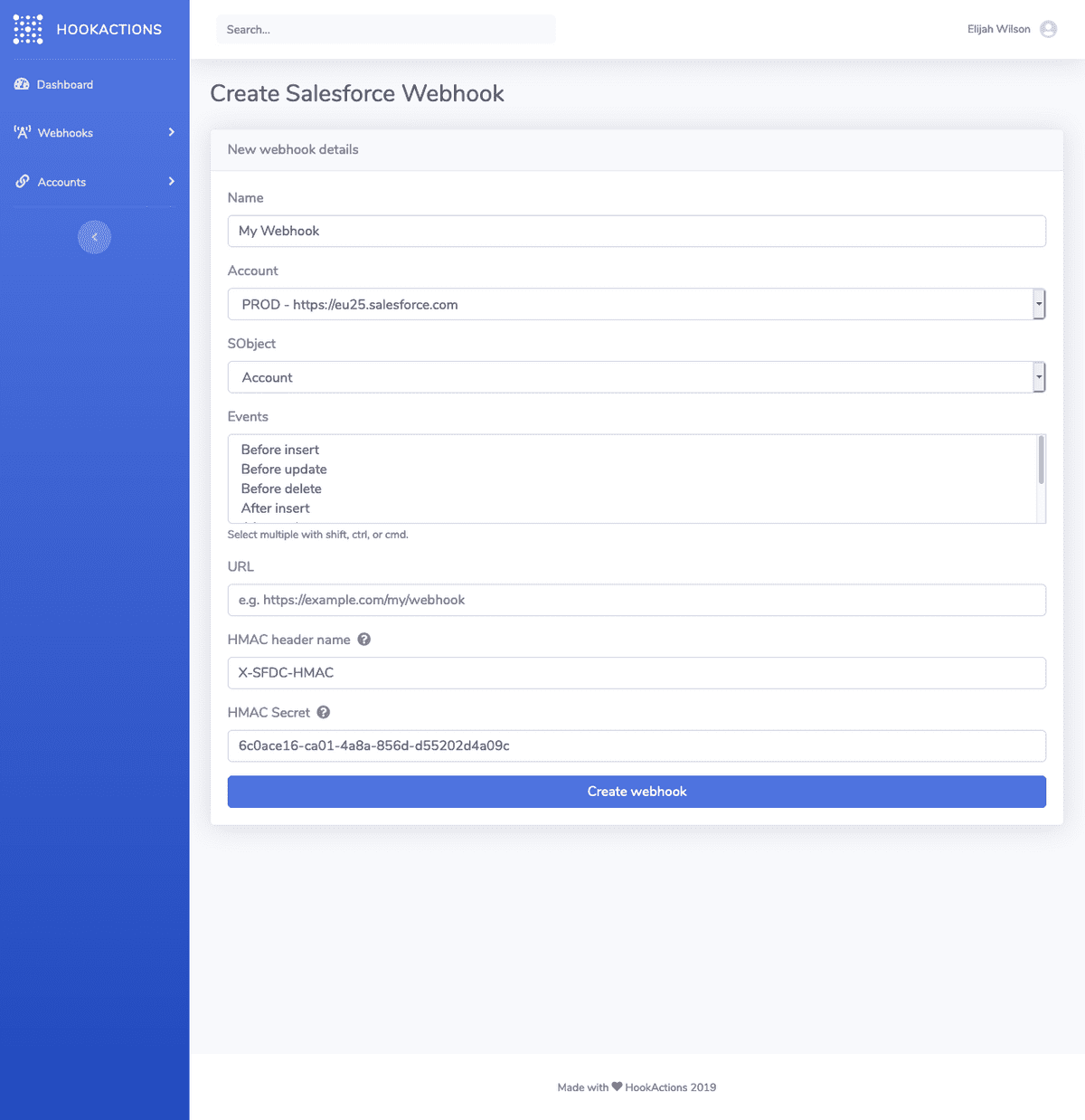 Create webhook