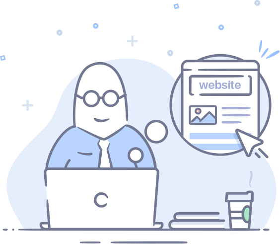 person with glasses sitting at computer with coffee